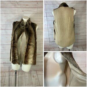 Song N Spirit Women’s Faux Fur Front Open Sweater Vest Size XL brown Tan New